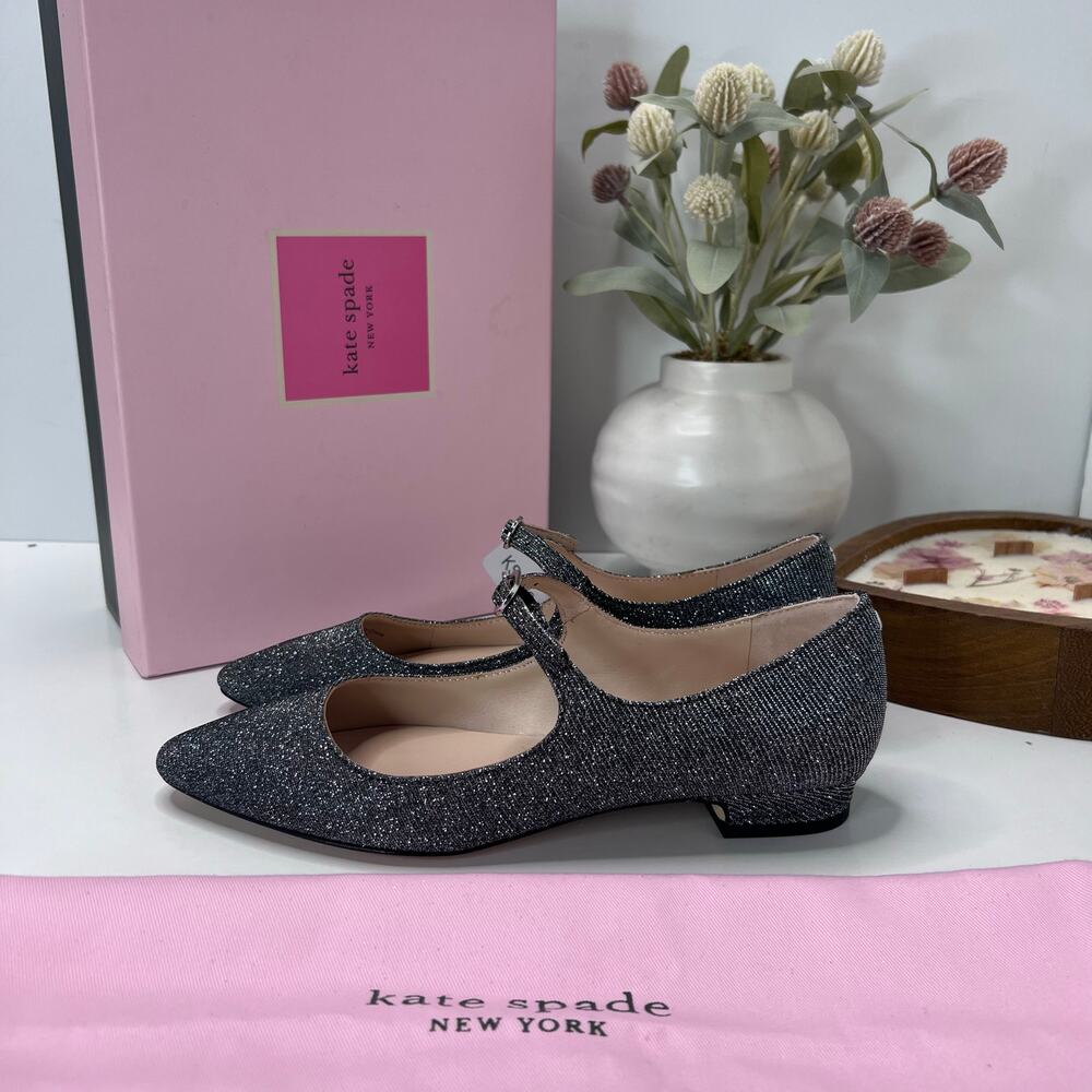 Kate Spade Mallory Mary Jane Chunky Heel Pointed Toe Metallic Stone Women 5.5M